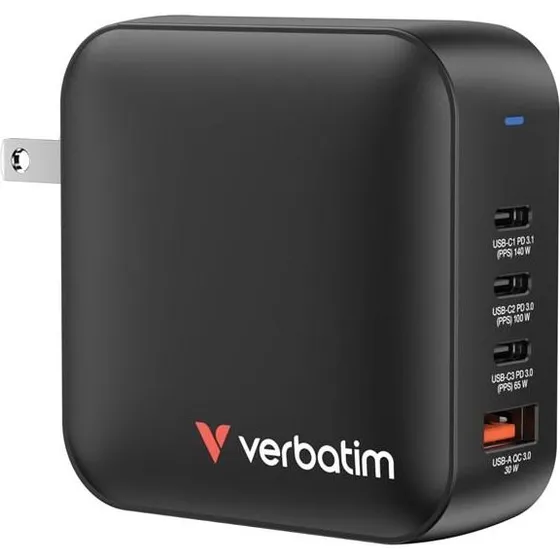 Verbatim Mini GaN 165 W oplader med 4 porte