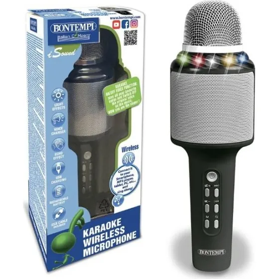 Bontempi Trådløs Mikrofon 485010 til Karaoke med Lyseffekter og Stemmeskifter