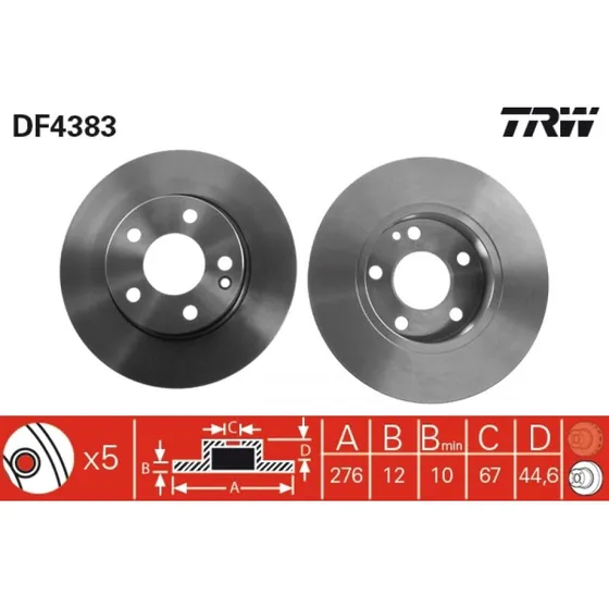 TRW Bremseskive DF4383 for Mercedes-Benz, sort, lakeret