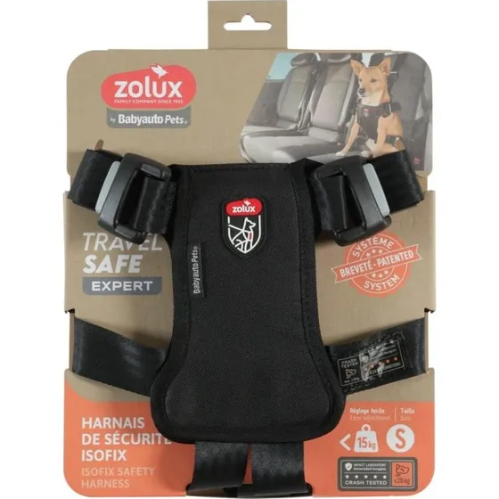 ZOLUX Travel Safe Expert S - Sort Hundesele til Bil (ISOFIX, 7-15 kg)