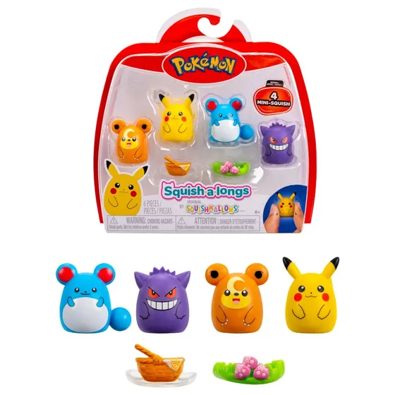 Pokémon Squishalongs 4-Pack: Pikachu & Gengar Figur