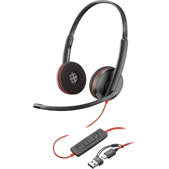 Poly Blackwire 3220 USB-C headset med USB-A adapter, sort