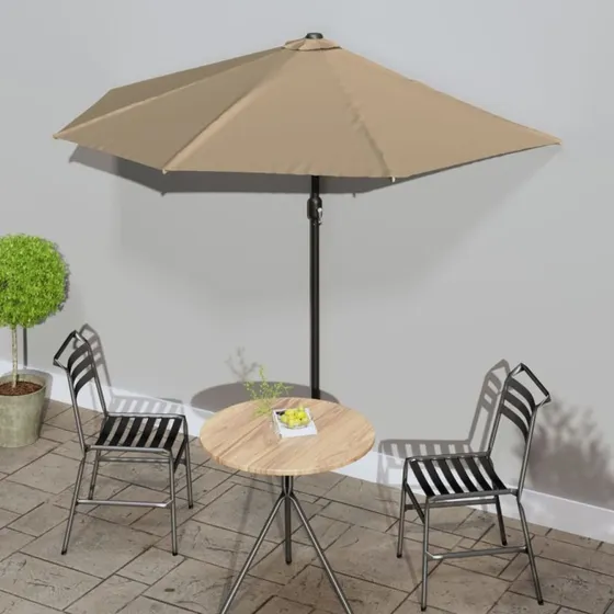 vidaXL halvrund balkonparasol gråbrun 270x144 cm med aluminiumsstang
