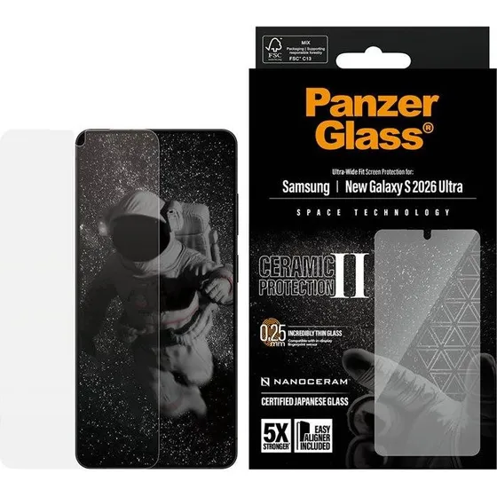 PanzerGlass Ceramic Skærmbeskytter til Samsung Galaxy S26 Ultra – Ultra-Wide Fit med EasyAligner