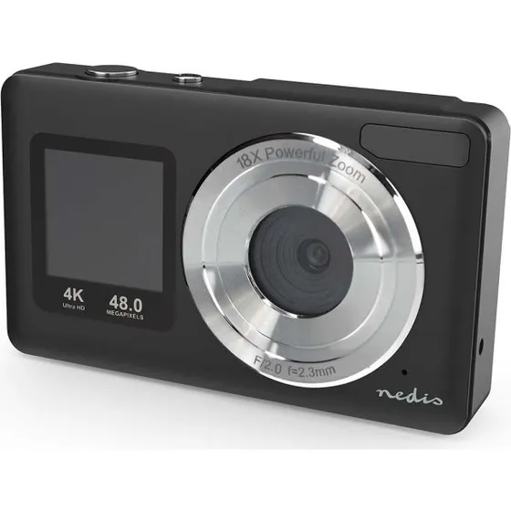 Nedis Digitalt Fotokamera, Dobbelt Skærm, 48 MP, 4K@30fps, Sort