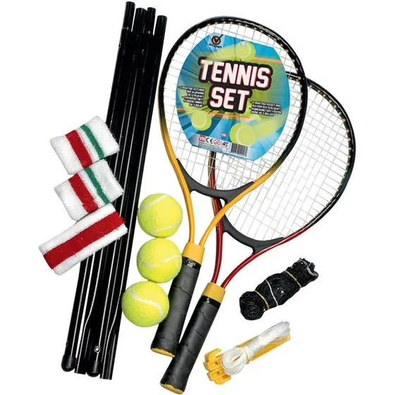 Vini Tennissæt med Net, 2 Ketsjere, 3 Bolde, Alu-ramme, Svedebånd