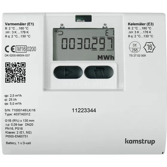 Kamstrup MULTICAL® 403 1,5m³ Retur, 110 mm, D-celle batteri
