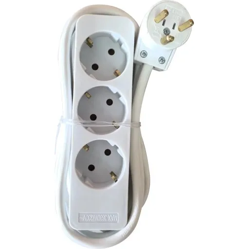 E-Line stikdåse 3x Schuko, 1,5 m, hvid