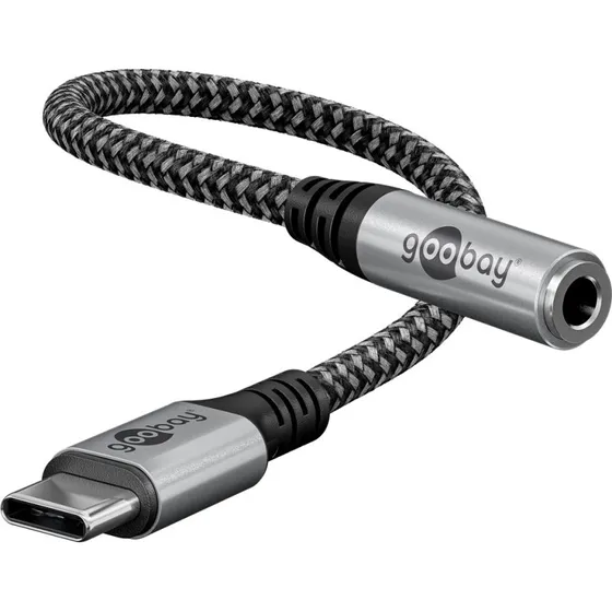 goobay USB-C til 3,5 mm hovedtelefonadapter, 0,15 m, grå/sort