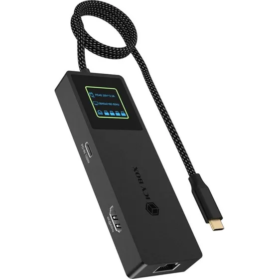 ICY BOX Spade Dock 4038 – 7-in-1 USB-C Dock med LCD-display og 100 W PD