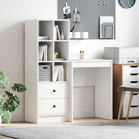 vidaXL Bord med skuffe og hylde 2 stk Hvid 45,5 x 34 x 127 cm