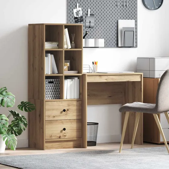 vidaXL Artisan Egetræ Skrivebord 2 stk, 70 x 40 x 76 cm, med skuffe og hylde
