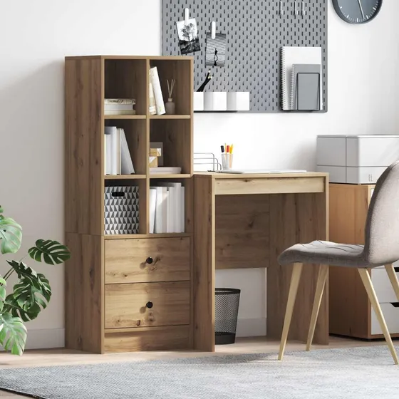 vidaXL Artisan Egetræ Skrivebord 2 stk, 60 x 50 x 76 cm, med skuffe og hylde