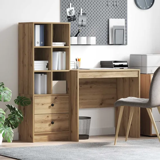 vidaXL Artisan Egetræ Skrivebord 2 stk med skuffe og hylde 80 x 50 x 76 cm