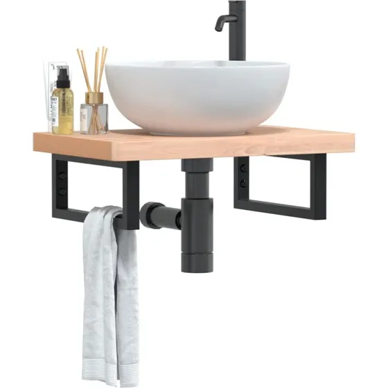 vidaXL Badeværelseshylde Stål & Bøgetræ, 60 cm