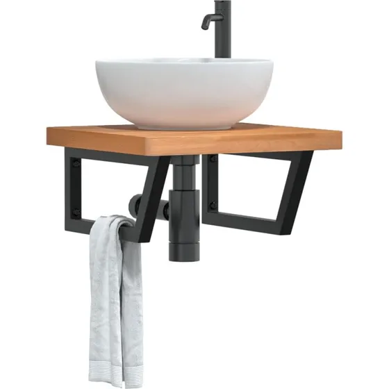 vidaXL Badeværelseshylde Stål & Bøgetræ, 60 cm