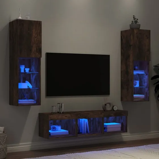 vidaXL Væg-TV-møbel 5 dele røget eg med RGB-LED