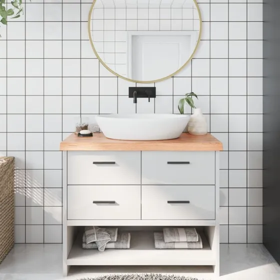 vidaXL bordplade til badeværelse 100x40 cm massivt træ lysebrun