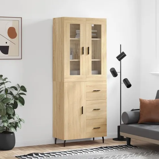 vidaXL Højskab 69,5x34x180 cm Konstrueret Træ Sonoma-Eg