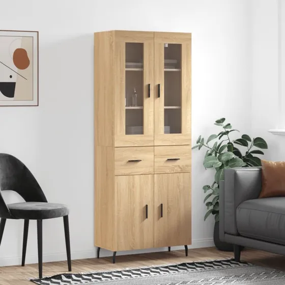 vidaXL Højskab 69,5x34x180 cm Konstrueret Træ Sonoma-Eg