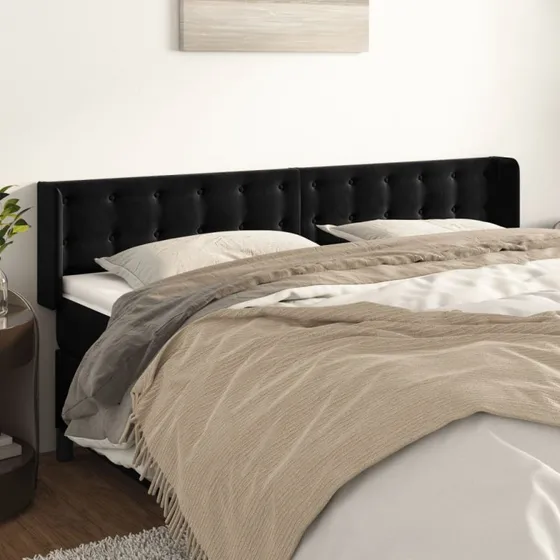 vidaXL Sengegavl med Kanter 203x16x78/88 cm, Sort, Fløjl
