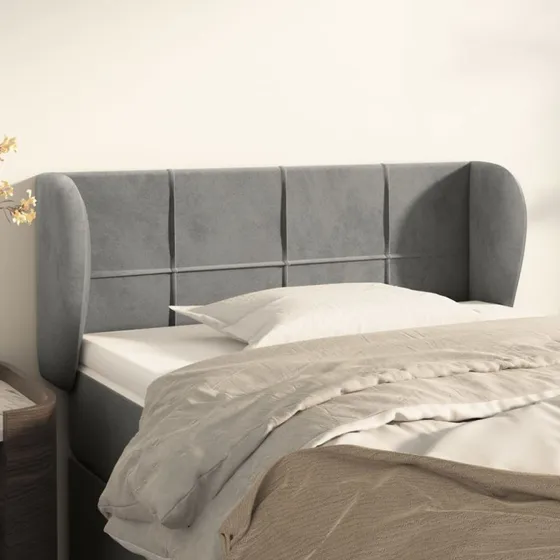 vidaXL Sengegavl med Kanter 93x23x78/128 cm Fløjl Lysegrå