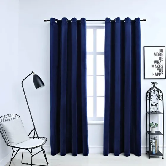 vidaXL Mørklægningsgardiner 2 stk. 140 x 245 cm fløjl mørkeblå