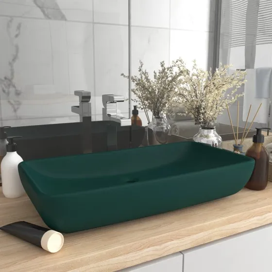 vidaXL luksuriøs håndvask 71x38 cm mat mørkegrøn