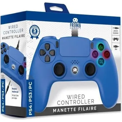 Freaks and Geeks Blå Kablet Controller til PS4 med 3 m Kabel