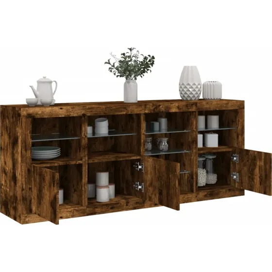 vidaXL Skænk med LED-lys 164x37x67 cm røget egetræ