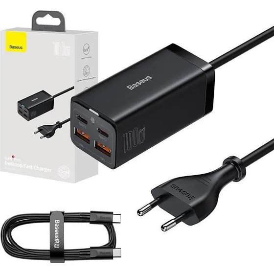Baseus GaN3 Pro 100W 4-Port Desktop Charger Sort