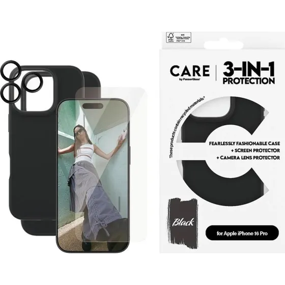 PanzerGlass CARE 3-i-1 Skærmbeskytter og Cover til iPhone 16 Pro, Sort