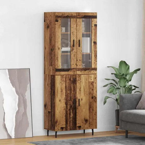 vidaXL Highboard 2 stk Gammelt Træ Ingeniørtræ & Glas