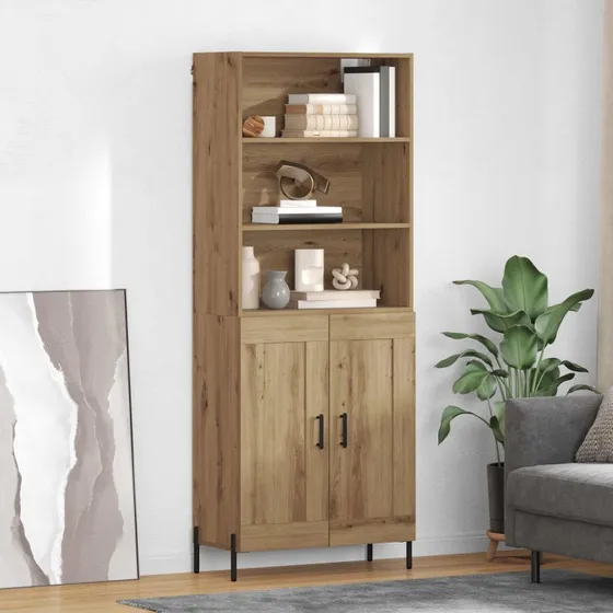vidaXL Highboard Artisan Egetræ 69,5 x 32,5 x 180 cm