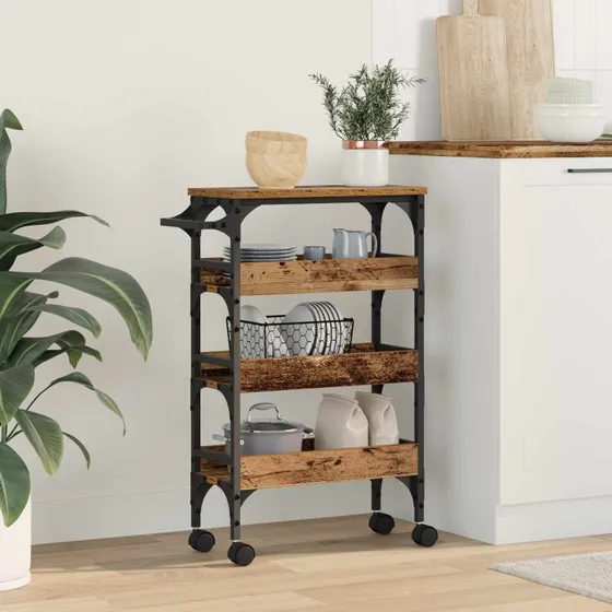 vidaXL Køkkenvogn Gammelt Træ 53x20x76 cm