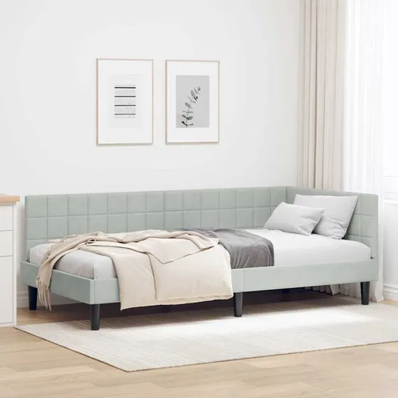 vidaXL Hjørnesengramme 90x190 cm Lysegrå Fløjl med Hovedgærde