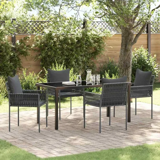 vidaXL Have Spisebordssæt 5 pcs Sort Grå PE Rattan