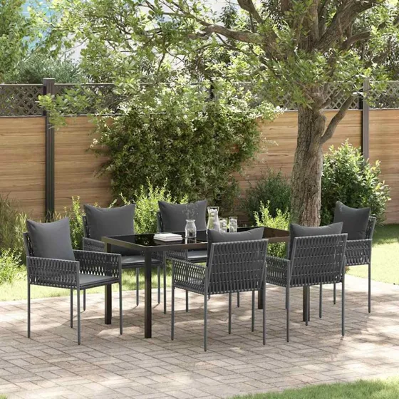 vidaXL Have Spisebordssæt 7 pc Sort Grå PE Rattan