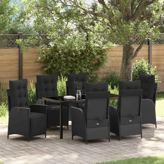 vidaXL Have Spisebordssæt 7 pc Sort Poly rattan