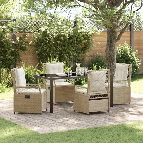 vidaXL Have Spisebordssæt 5 stk Beige/Cremehvid Poly-rattan