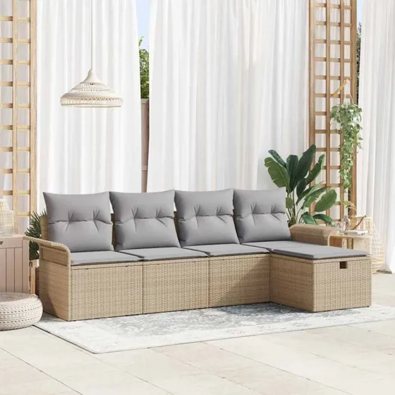 vidaXL Havesofa Sæt 5-pcs Beige/Lysgrå Poly-rattan