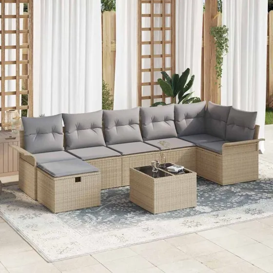 vidaXL Havesofa Sæt 8 stk Beige/Lys Grå Poly Rattan