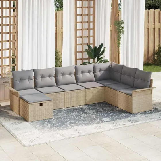 vidaXL Havesofa Sæt 8 stk Beige/Lys Grå PolyRattan