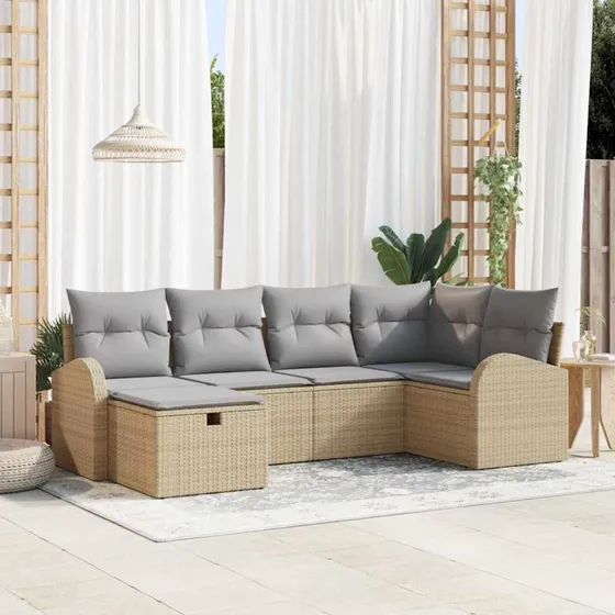 vidaXL Sofa Sæt 6-stk Beige/Lys Grå med Opbevaring, Poly Rattan