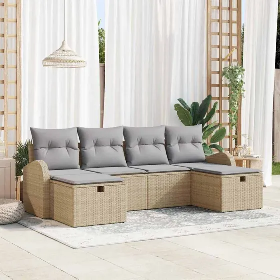 vidaXL Havesofa Sæt 6 stk Beige/Lys Grå Poly Rattan
