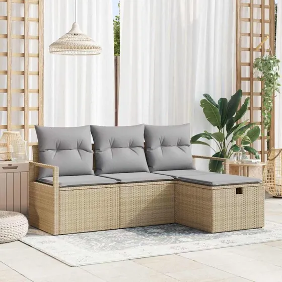 vidaXL Havesofa Sæt 4-pces Beige/Lys Grå Poly Rattan