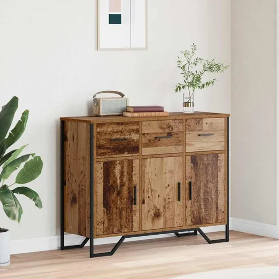 vidaXL Sideboard med skuffe, gammelt træ, 97 x 32,5 x 74,5 cm