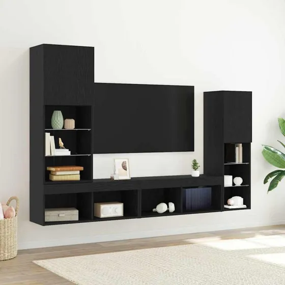 vidaXL TV-skab med LED-strips, Sort, 40,5 x 30 x 102 cm, Konstrueret træ