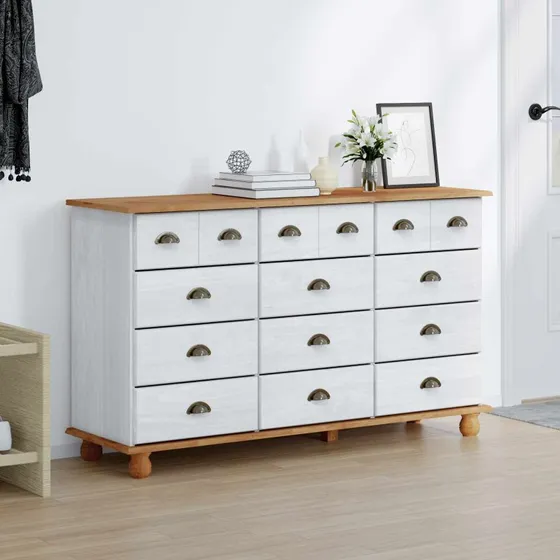 vidaXL Skuffeskab ASKIM Hvid 79x40x133,5 cm Massivt fyrretræ