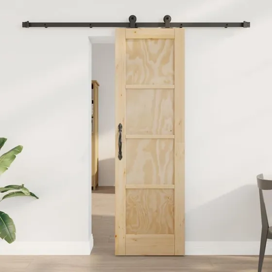 vidaXL Skydedør 61 x 198,5 cm Naturfarvet og Sort Massivt Fyrretræ